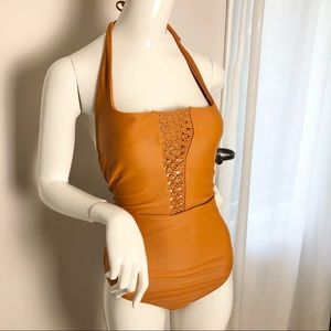 Aerie Rust Orange Crochet Halter one piece